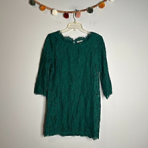 Joie Porta Green Lace Mini 3/4 Sleeve Shift Dress - Picture 1 of 5
